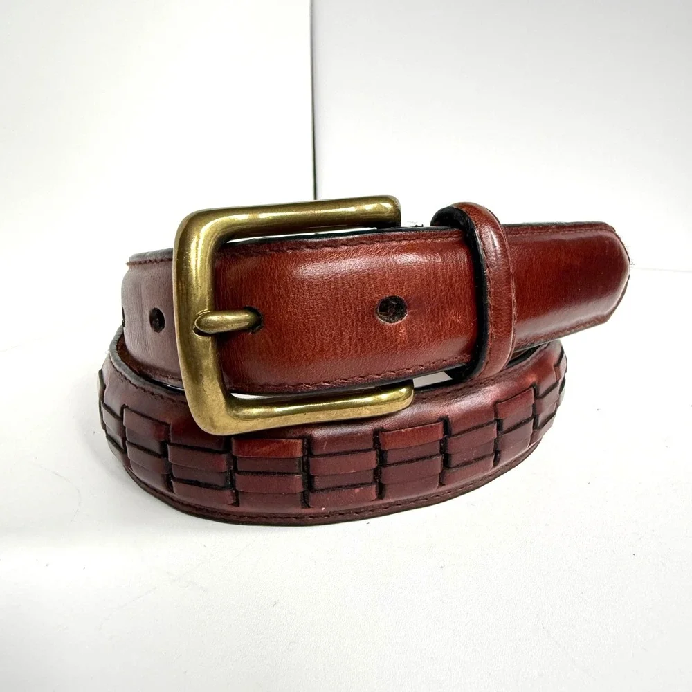 Leather Belt Mens 32 Brown Oil Tan Cowhide Braided Western Classic minimalist